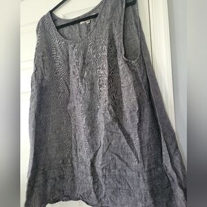 FLAX Shirt Womens Heathered Grey Linen  Asymmetrical Minimalist Lagenlook Top